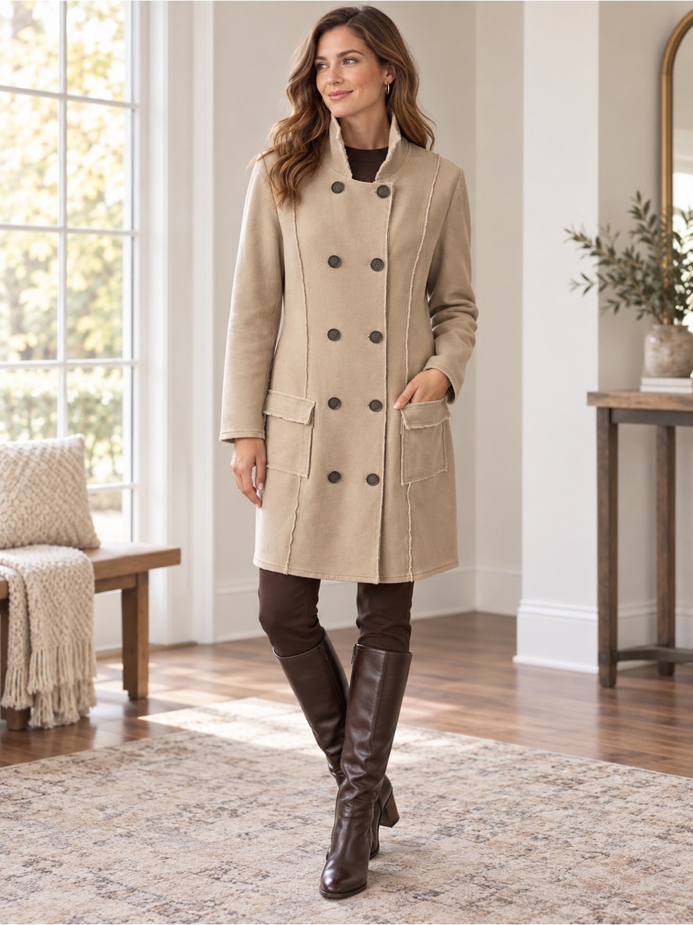XCVI Roda Twill Knit Long Jacket Women's Beige Coat Size S